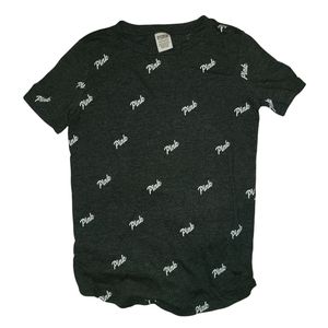 Victoria Secret Pink Black/Dark Grey Tee with White Graphic Logo